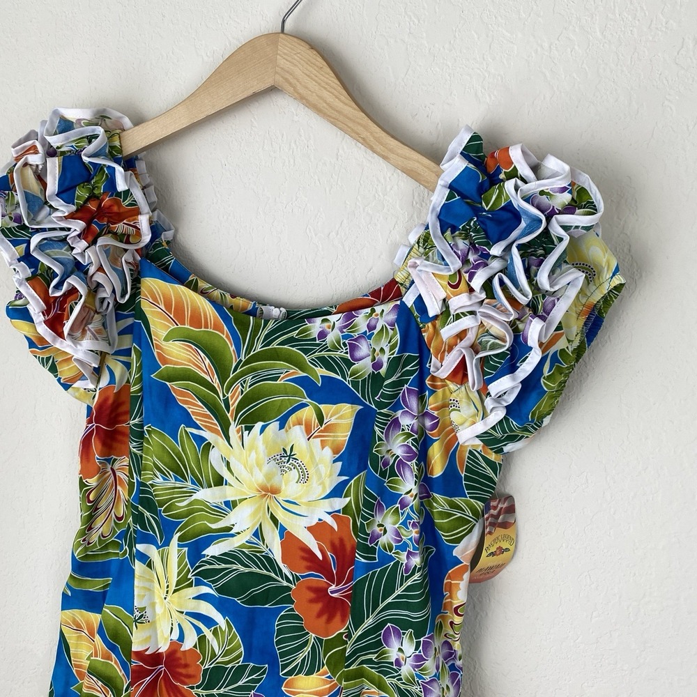 Pacific Legend Apparel L Hawaiian Maxi Dress Ruffle Tropical Floral Muumuu USA - Picture 2 of 8